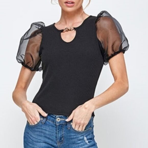 Puff Sleeved Black Top Black - Picture 6 of 8